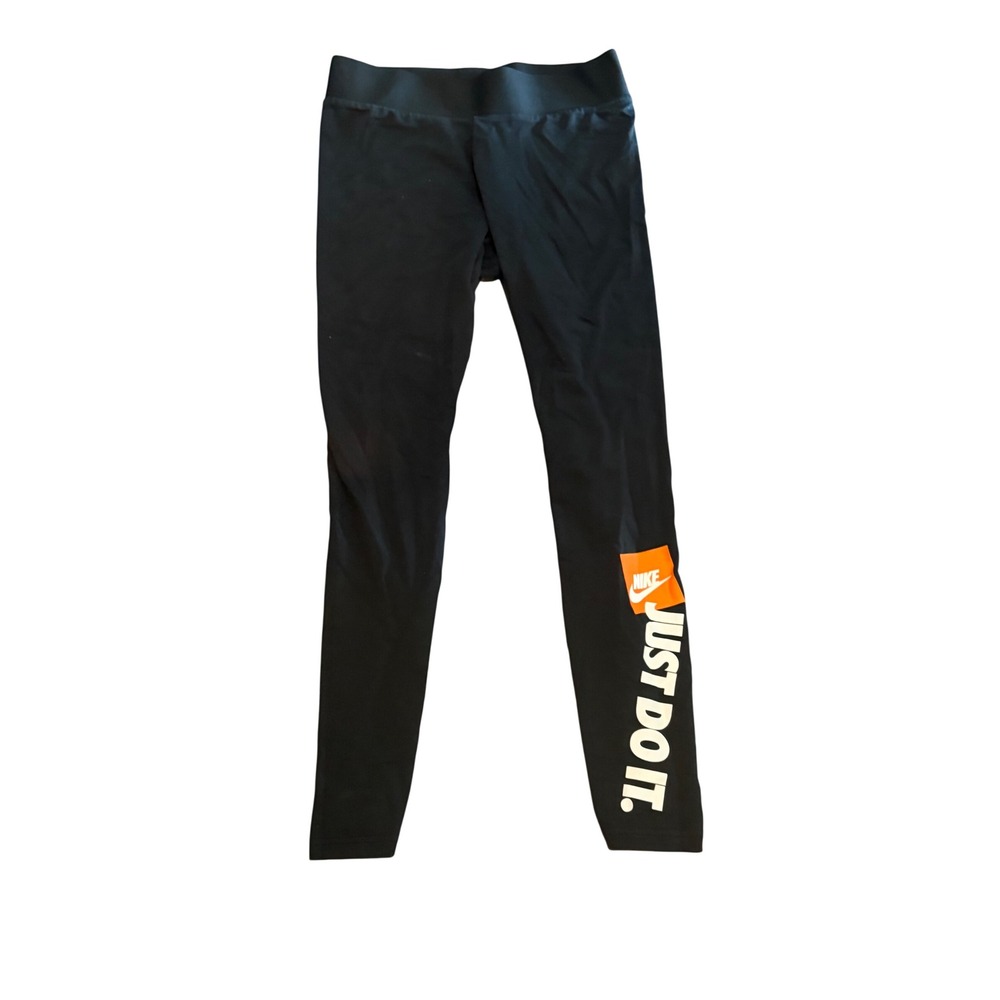 Nike Just Do It Graphic Leggings Black Orange White AQ0245-010 Womens Large